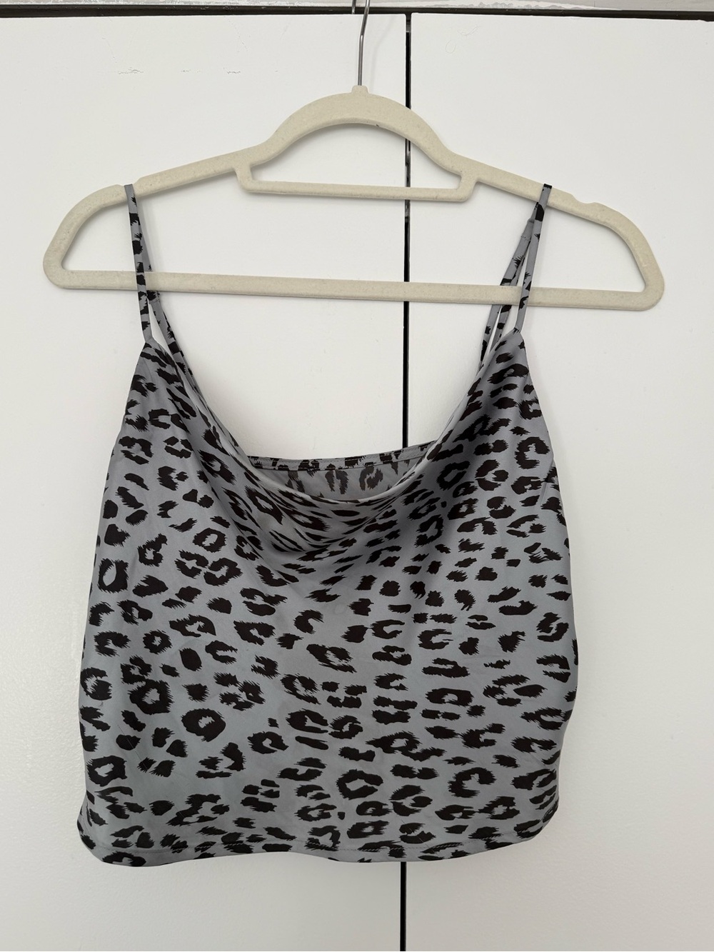 Bardot Gray and Black Leopard Print Cowl Neck Crop Top